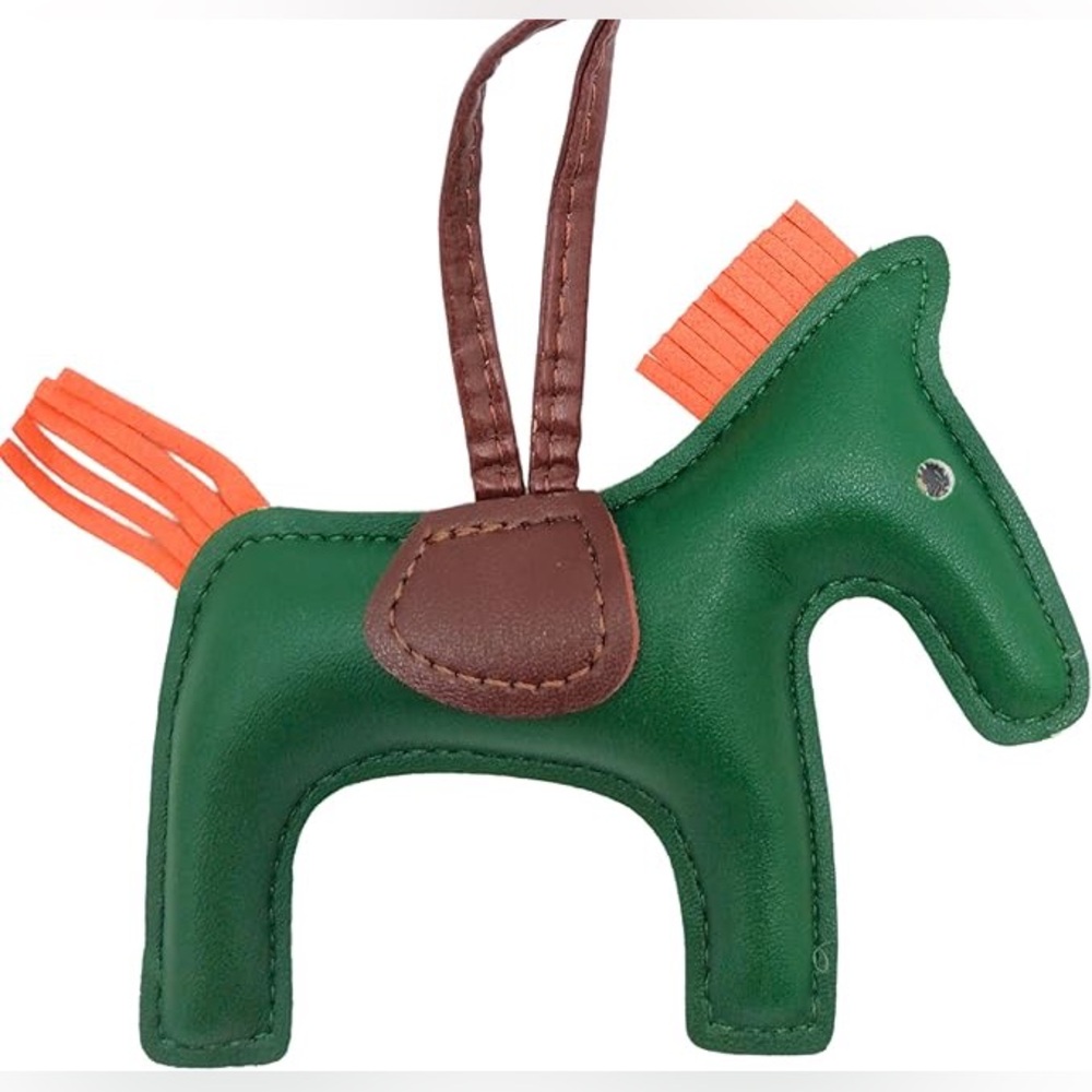 Designer Inspired Rodeo Green & Orange Horse Bag Charm Keychain New - Picture 2 of 8